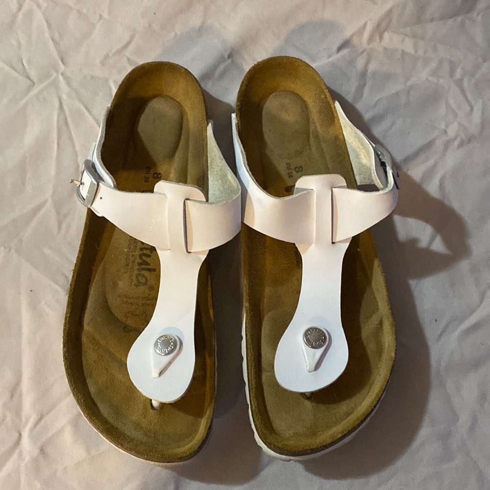 White Women's Toe-Post Sandals with Buckle Strap